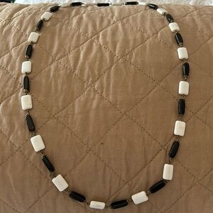 Costume Necklace, Black & white enamel stones.